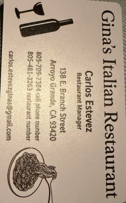 Menu photo 1 Gina's Italian Restaurant Arroyo Grande, CA