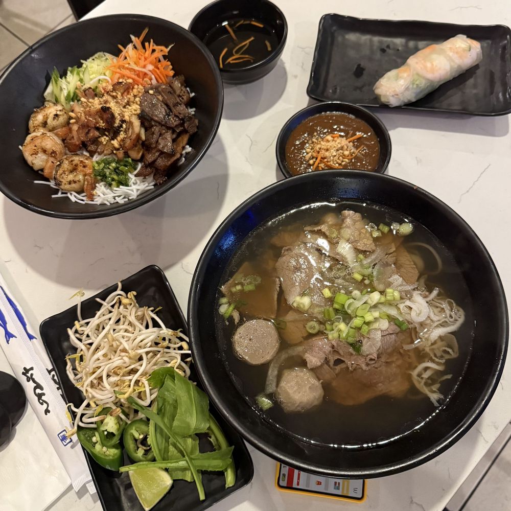 Pho, special bung and fresh spring rolls, all are so tasty and healthy Pho, special bung and fresh spring rolls, all are so tasty and healthy