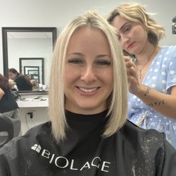 At the salon, hair almost finished