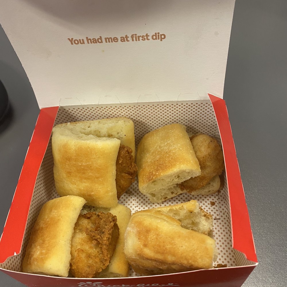 Chick-fil-A - Chick-fil-A Chick-n-Minis are supposed to be fluffy bread with that sweet glaze on top. What is this? - Fast Food Near Me - Austin, Texas Chick-fil-A - Chick-fil-A Chick-n-Minis are supposed to be fluffy bread with that sweet glaze on top. What is this? - Fast Food Near Me - Austin, Texas
