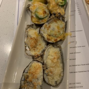 Becks - Half and half of the two types of baked oysters. The hunts is the one with jalapeños. (Careful fresh and HOTT ) - Seafood Near Me - Augusta, Georgia