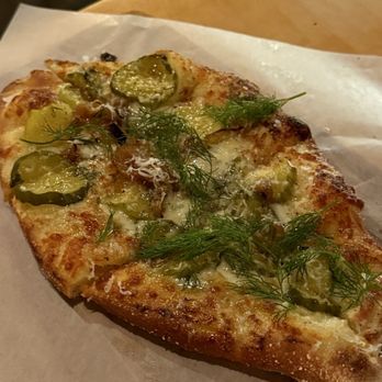 Five Restaurant Bistro - Pickle Pizza (small size to share as appetizer, but we could easily have each had a large one, it was so addicting) - Seafood Near Me - Edmonds, Washington