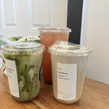 Da Morning Grind Cafe - Cold brew with vanilla cloud Matcha with strawberry puree Iced strawberry black tea - Coffee & Tea Near Me - Honolulu, Hawaii Da Morning Grind Cafe - Cold brew with vanilla cloud Matcha with strawberry puree Iced strawberry black tea - Coffee & Tea Near Me - Honolulu, Hawaii