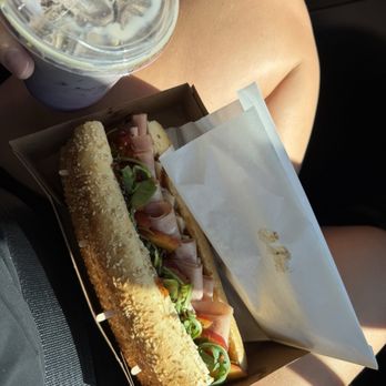 Varraco Coffee + Roasters - Ube matcha, jalapeño cheddar croffle, peach mortadella baguette - Coffee & Tea Near Me - Palm Desert, California