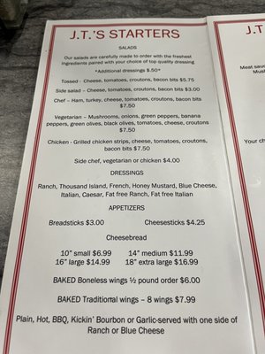 Menu photo 8 J T's Pizza & Subs Simpsonville, KY