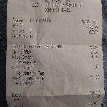 Cruiser's Cafe 66 - Receipt after arguing with them about my issues and they finally removed the auto gratuity - American Near Me - Williams, Arizona