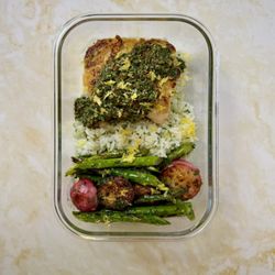 Eats By ATX - Chimichurri cod with herb rice, asparagus, and radish