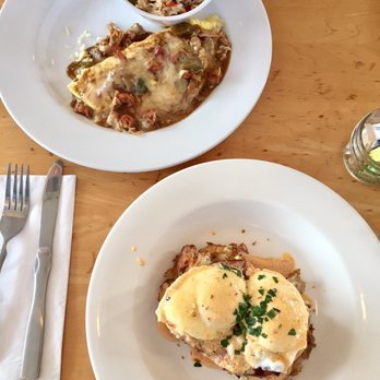 Memphis Cafe - Crawfish omelette (back) + eggs benedict (front) - Southern Near Me - Costa Mesa, California