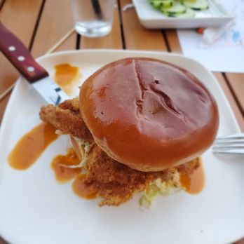 The Lab Collaborative - The Oside or No Side -
fried chicken thigh with bourbon and habanero sauce, mayo, with celery and fennel cole slaw) - New American Near Me - Oceanside, California The Lab Collaborative - The Oside or No Side -
fried chicken thigh with bourbon and habanero sauce, mayo, with celery and fennel cole slaw) - New American Near Me - Oceanside, California