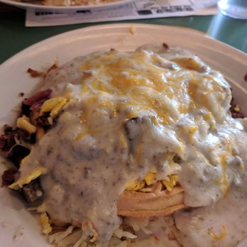 Mike's Place - Waffle with eggs, bacon, sausage, gravy and cheese! - American Near Me - Kent, Ohio