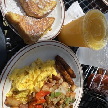 Serrano's Cafe - Breakfast Special. Fresh OJ, 1 French toast, sausage, eggs, and potatoes - Breakfast & Brunch Near Me - West Sacramento, California Serrano's Cafe - Breakfast Special. Fresh OJ, 1 French toast, sausage, eggs, and potatoes - Breakfast & Brunch Near Me - West Sacramento, California