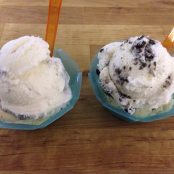 Scoops - Left top ice cream: goat cheese mixed with something. Right top: ricotta oreo - Ice Cream & Frozen Yogurt Near Me - Los Angeles, California Scoops - Left top ice cream: goat cheese mixed with something. Right top: ricotta oreo - Ice Cream & Frozen Yogurt Near Me - Los Angeles, California