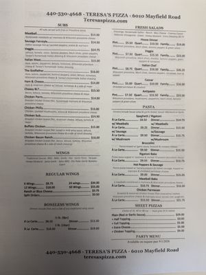 Menu photo 1 Teresa's Pizza Cleveland, OH Menu photo 1 Teresa's Pizza Cleveland, OH