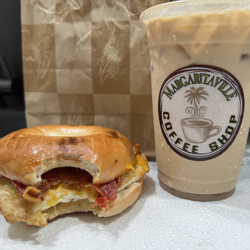 Bacon, egg & cheese bagel with a medium cold brew, both delicious!