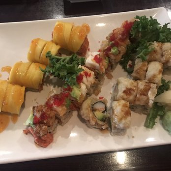Osaka - From left to right... Queens roll.. Fancy lobster roll.., and Christmas roll.  yummy - Japanese Near Me - Oakland Gardens, New York