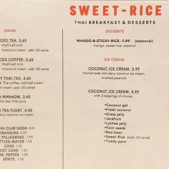 Sweet Rice - Drink/Dessert Menu - Thai Near Me - Gardena, California