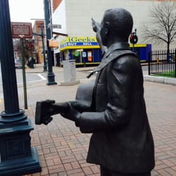 Huddie William "Lead Belly" Ledbetter Statue - Huddie huddled with 12-stringed Stella ready to strum us through winter storms ahead! Great blues weather! 1/3/15!