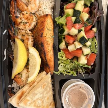 Luna Grill Anaheim - Grilled Salmon Plate with shrimp - Mediterranean Near Me - Anaheim, California