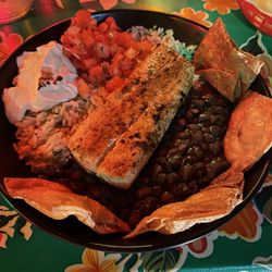 Clancy's Cantina - Bowl with grilled mahi, coconut rice and black beans