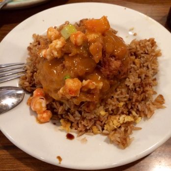 Wah Kue Cafe - Egg foo young with shrimp over fried rice with no meat. - Chinese Near Me - Burien, Washington Wah Kue Cafe - Egg foo young with shrimp over fried rice with no meat. - Chinese Near Me - Burien, Washington