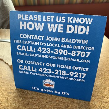 Captain D's - Sign on every table - Seafood Near Me - Wytheville, Virginia Captain D's - Sign on every table - Seafood Near Me - Wytheville, Virginia