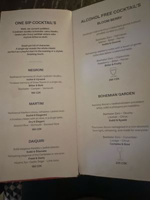 Menu photo 1 Alcron Bar Praha 1, PR