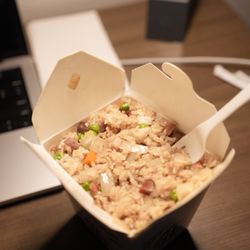 Forbidden City - Roast pork fried rice, stuffed to the brim and in a deep takeout box