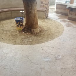 Bobby J did the concrete bench, the stamped concrete, and he even brought in the DG for around the tree without including it in the estimate