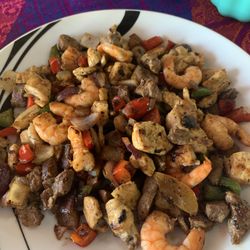 La Viagra Jarocha - Mar y Terra alhambres, tender beef, snappy shrimp, and juicy chicken.