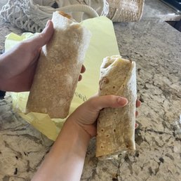 Bean & rice burrito and Bacon/Egg/Cheese/Potato burrito Bean & rice burrito and Bacon/Egg/Cheese/Potato burrito