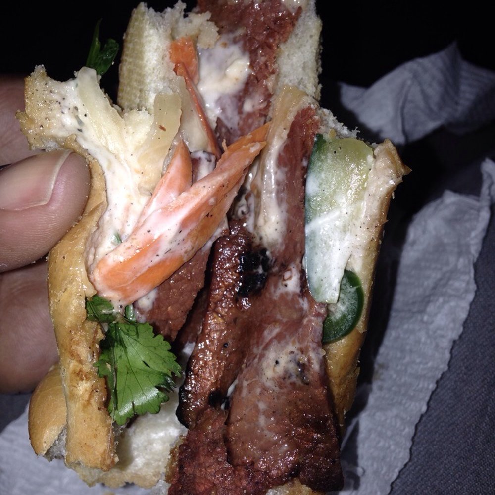 Mi La Cay - Grilled Beef Bahn Mi. Sans pâté. Fresh bread. Flavorful meat. Pickled veggies. Mayo. Popped my Bahn mi cherry! - Vietnamese Near Me - Silver Spring, Maryland Mi La Cay - Grilled Beef Bahn Mi. Sans pâté. Fresh bread. Flavorful meat. Pickled veggies. Mayo. Popped my Bahn mi cherry! - Vietnamese Near Me - Silver Spring, Maryland