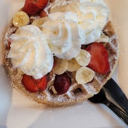 Crepes in the City - Belgium waffle with strawberries and Bananas and amazing whipped cream