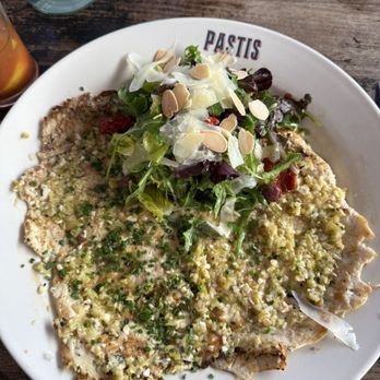 Pastis - Chicken Paillard with almonds, picholine olives - French Near Me - New York, New York Pastis - Chicken Paillard with almonds, picholine olives - French Near Me - New York, New York
