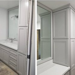 ArrowHead Custom Cabinets & Fine Woodwork - The Arrowhead Custom Cabinet team built us this beautiful cabinet for our Master Bath including a framed in mirror with a custom design