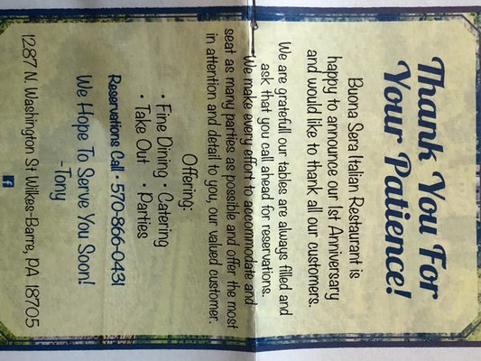 Menu photo 2 Buona Sera Ristorante Wilkes-barre, PA Menu photo 2 Buona Sera Ristorante Wilkes-barre, PA