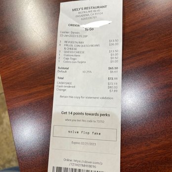 Melys Pupuseria - receipt with extra bogus charge. i paid cash so why am i getting charged $1 for paying with a credit card? - Salvadoran Near Me - Pasadena, California Melys Pupuseria - receipt with extra bogus charge. i paid cash so why am i getting charged $1 for paying with a credit card? - Salvadoran Near Me - Pasadena, California