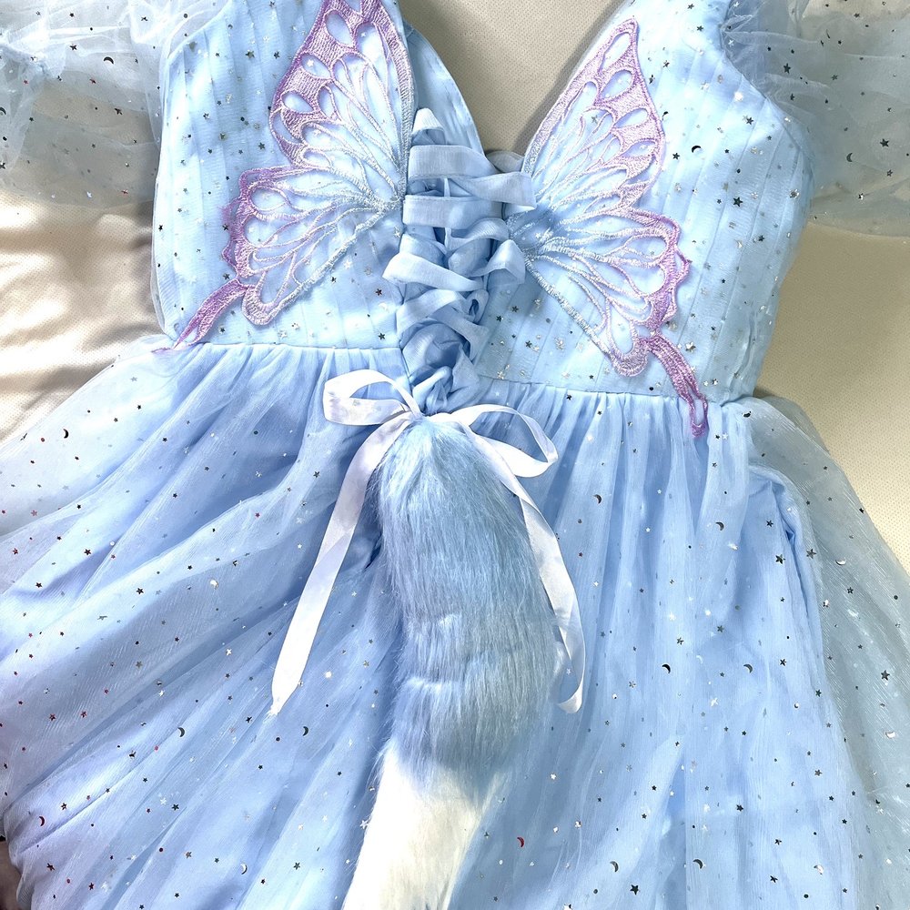 Fil Dore Boutique - Added appliqué wings and fox tail that can be taken off & you can see bow or not see how it is tied on - Sewing & Alterations Near Me Fil Dore Boutique - Added appliqué wings and fox tail that can be taken off & you can see bow or not see how it is tied on - Sewing & Alterations Near Me