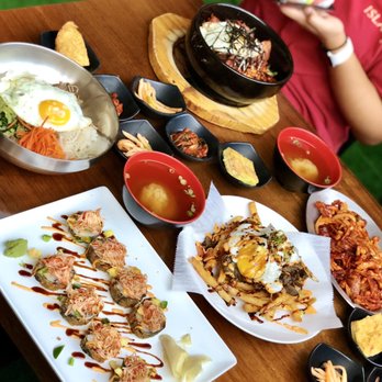 Cafe Island - Volcano Roll, Island Fries with Fried Egg, Miso Soup, Spicy Squid, Beef Bibimbap, and Dolsot Bibimbap - Korean Near Me - Edison, New Jersey Cafe Island - Volcano Roll, Island Fries with Fried Egg, Miso Soup, Spicy Squid, Beef Bibimbap, and Dolsot Bibimbap - Korean Near Me - Edison, New Jersey