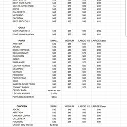 Catering menu