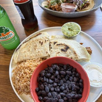Masa Mexicano - Foreground - El Pastor quesadillas (pork), rear- 3 taco special selecting different proteins. - Mexican Near Me - Northampton, Massachusetts