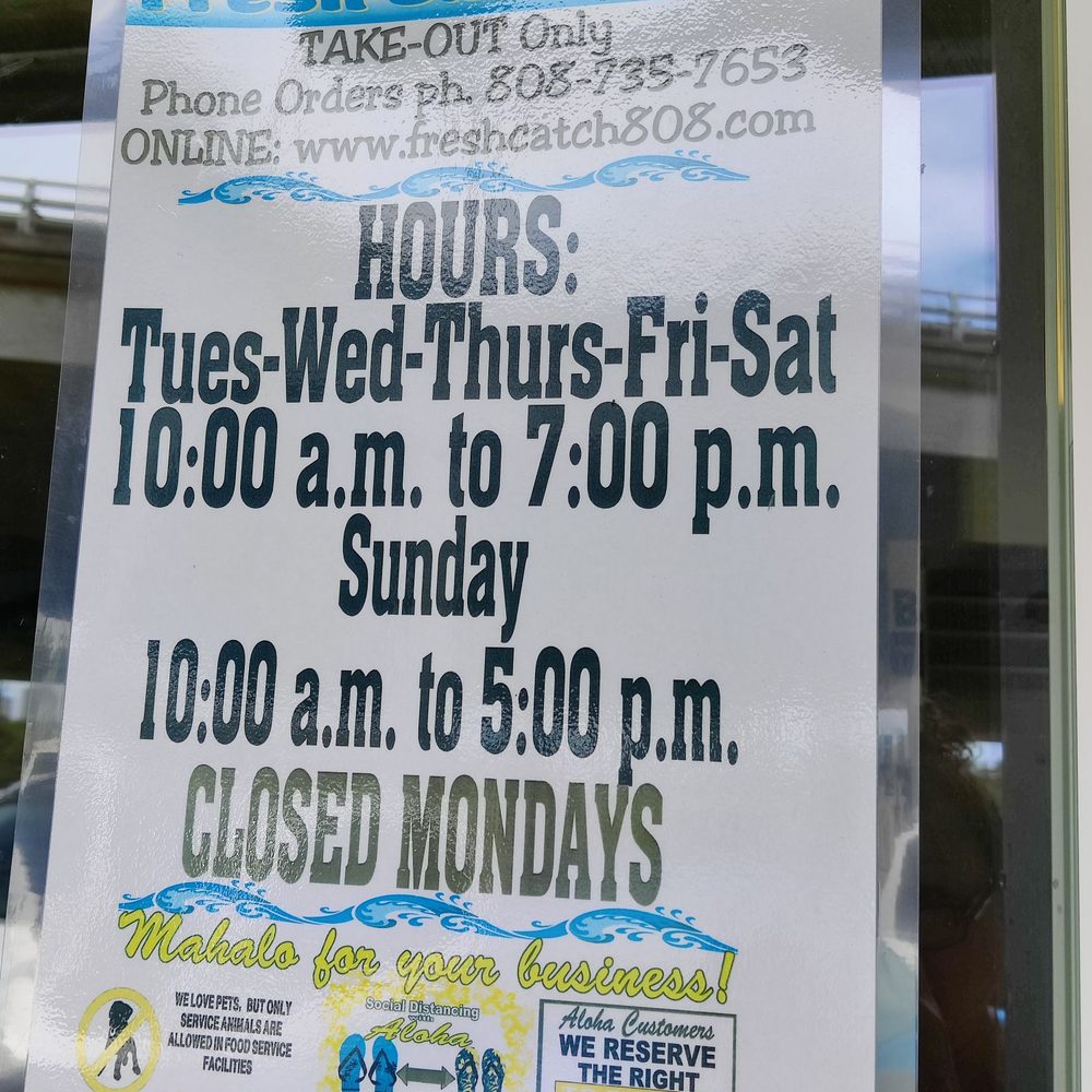 Fresh Catch - Hours of operation - Hawaiian Near Me - Honolulu, Hawaii Fresh Catch - Hours of operation - Hawaiian Near Me - Honolulu, Hawaii