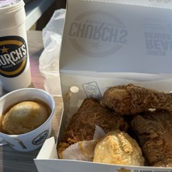 Church's Texas Chicken - 3 piece spicy dark combo with mashed potatoes and Coke Zero