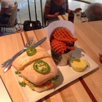 Root Down DIA - Banh Mi Turkey burger and sweet potato waffle fries - New American Near Me - Denver, Colorado Root Down DIA - Banh Mi Turkey burger and sweet potato waffle fries - New American Near Me - Denver, Colorado
