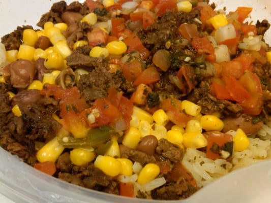 Photo of Fresh & Easy Neighborhood Market - San Francisco, CA, US. Pre-packed Carne Asada Bowl: Lime Cilantro Rice, Tender Beans, Sweet Corn and Well-Seasoned Beef....YUM!