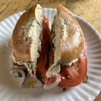 Port Gamble General Store & Café - Plain bagel with herbed cream cheese, tomato, shaved red onions, and capers. The cream cheese was nice; very fresh tasting and tangy. - Cafes Near Me - Port Gamble, Washington Port Gamble General Store & Café - Plain bagel with herbed cream cheese, tomato, shaved red onions, and capers. The cream cheese was nice; very fresh tasting and tangy. - Cafes Near Me - Port Gamble, Washington