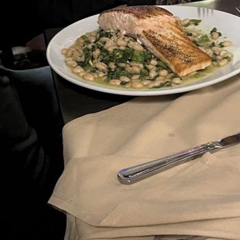 La Piazza Restaurant - Salmon over broccoli rabe and beans - Italian Near Me - Wallingford, Connecticut