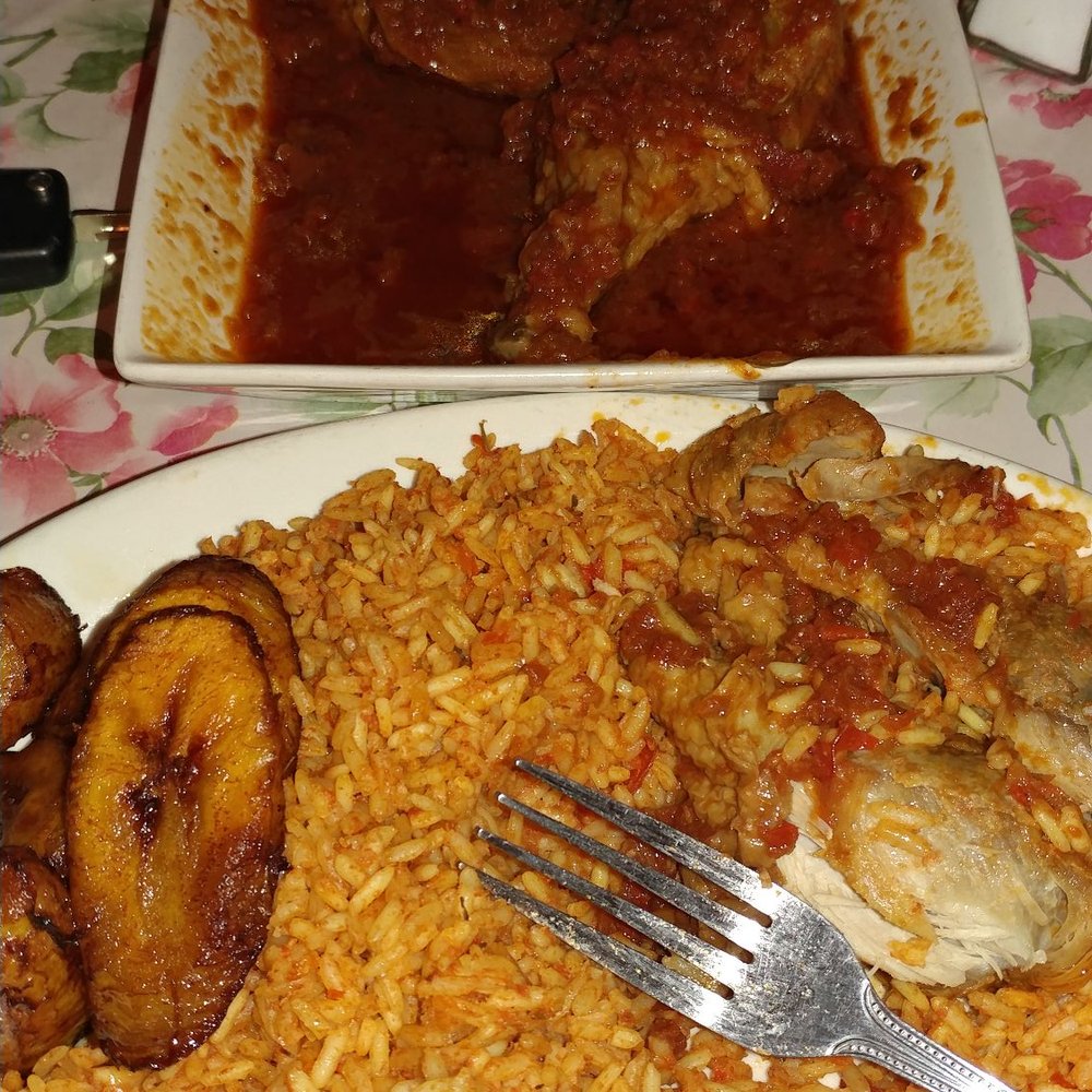 Veronica's Kitchen - Jollof rice with chicken and plantain. Decent but not worth the price - African Near Me - Inglewood, California