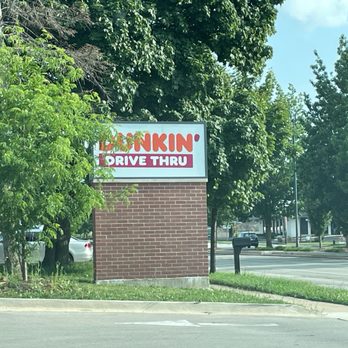 Dunkin' - a sign for dunkin's drive thru - Donuts Near Me - Greenfield, Wisconsin Dunkin' - a sign for dunkin's drive thru - Donuts Near Me - Greenfield, Wisconsin