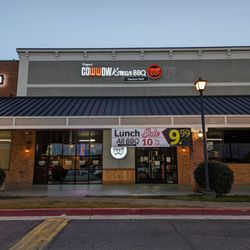 Cow Wow Korean BBQ - Outside. Storefront during twilight. Located in the same strip mall as All That Korean BBQ.
