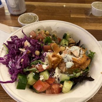 Luna Grill Market Place - Med power salmon bowl - Greek Near Me - Irvine, California Luna Grill Market Place - Med power salmon bowl - Greek Near Me - Irvine, California